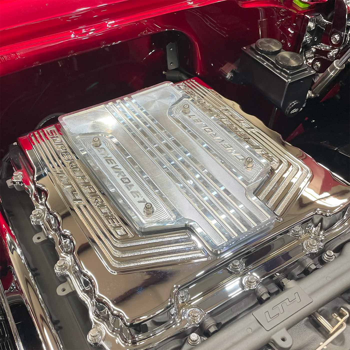 Assembled Supercharger Cover on LT4 Engine